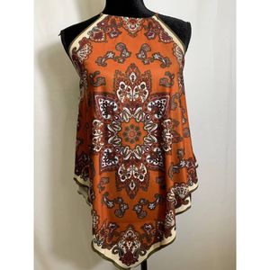 Zara Basics Copper Cream Paisley Print Scarf Top S