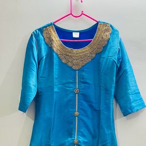 Blue Kurta Front Cut