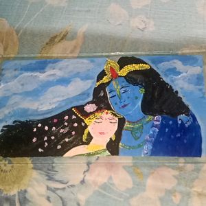 Hand Made Glass Painting Of Radha Krishna