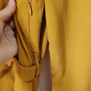 Harpa Mustard Yellow Fit And Flare Dress (Size-M)