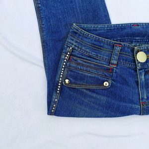 Vintage Embellished Blue Low waist Bootcut Jeans