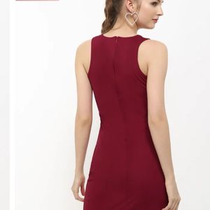 body con burgundy front knot dress