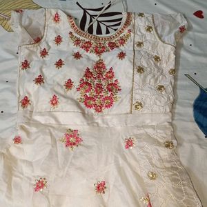 Half White Gown With Pant And Net Dupatta