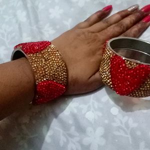 Red And Golden Colour Bangles