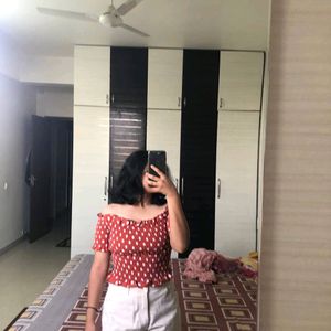 Off Shoulder Korean Polka Doted Cutest Top