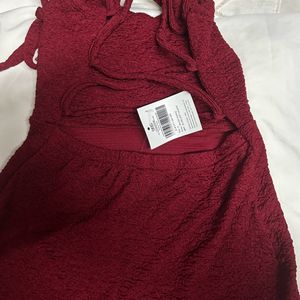 Maroon Backless Bodycon Dress