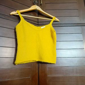 C.O.L.Z.A Women Yellow Fleece Winter Crop Top