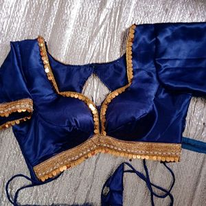 New Navy Blue Satin Blouse