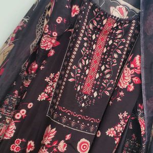 LAWN COTTON MIX SUIT WITH FLORAL DESIGN & PALAzo