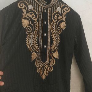 Black Kurta Off White Pajama