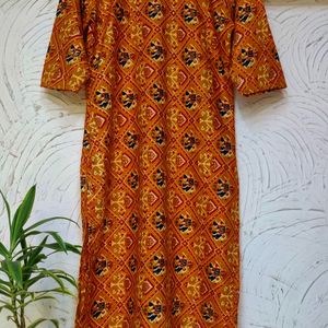 🧡 Kurta in Navy Blue & Gold print Orange