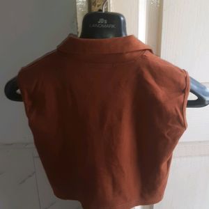 Brown Colar Crop Top