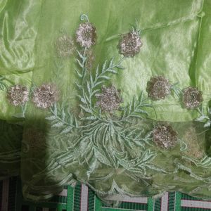 Stone And Thread Work Parrot Green Gown