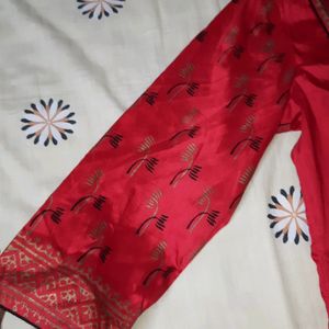 Red Kurta With Black And Golden Printed Design