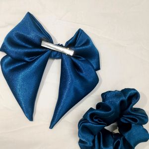 Silk Scrunchie And Bow Clip Combo For Girls/Women