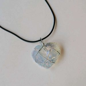 Big Heart Opalite With Black Cord Necklace