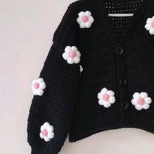 Crochet Daisy Black Cardigan