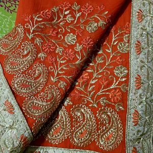 Gorgeous Orange Embroidered Saree With Blouse