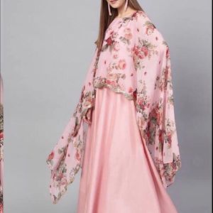 Ahalya Women Pink Floral A Line Fusion Dresses Siz