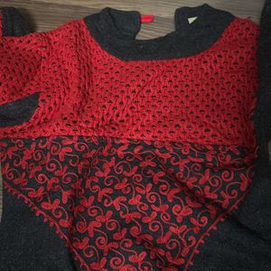 Red Grey Woollen Kurti