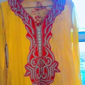 Yellow Full Length Long Sleeves Gown