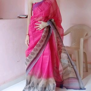 Net Saree With Unstitched Blouse