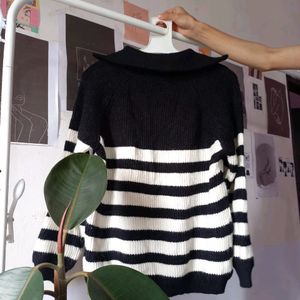 Korean Black And White Stripe Pullover