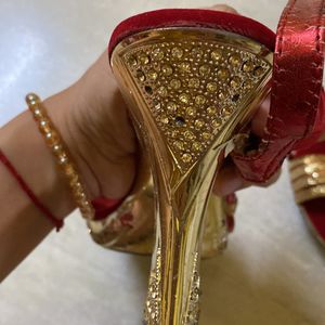 Red N Golden Ethnic Heels