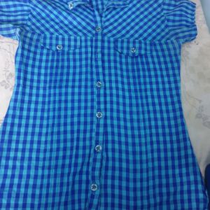 Blue Check Formal Shirt For Women..