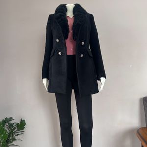 Black Coat With Detachable Fur Collar