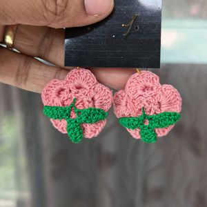 Crochet Handmade Rose Earrings