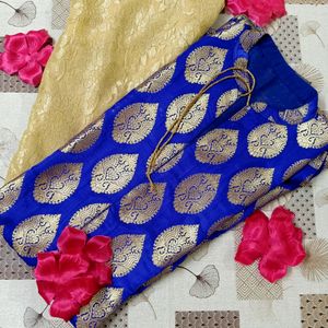 Blue Brocade Suit With Golden Plazzo