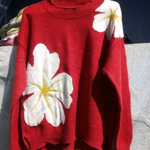 Red Sweatshirt With White Flowers