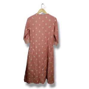 Avaasa Peach Embroidered Flared Kurta (Women's)