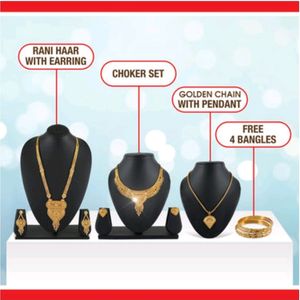 3 Gold Jewellery Sets With 4 Free Bangles