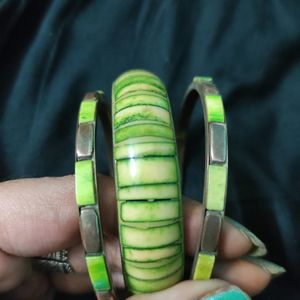 Pure Brass Vintage Green Meenakari Bangle Set