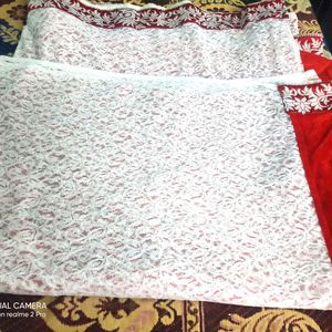 Soft Net Saree With Red Velvet Pallu..