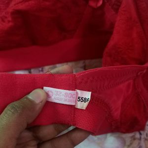 Red Chikan Cotton Bra