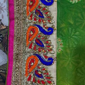 Ethnic Wear Saree Double Shade With Peacock Border