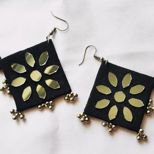 Fabric Black Mirror Earring