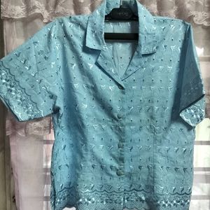 Blue Shirt With Beautiful Embroidery