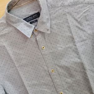 Zara Man Shirt Sky Blue Dotted Print