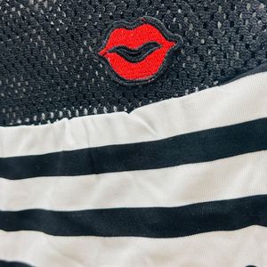 Black White Stripped Red Kiss Top