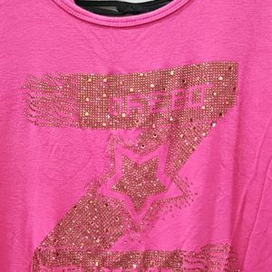 Pink Rhinestone Backless Top