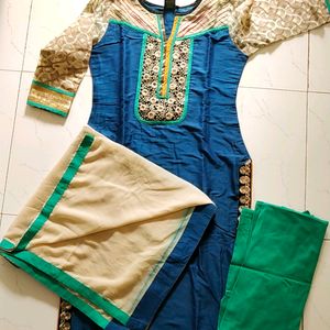 Blue Cotton Silk Cotton Dress