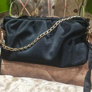 Satin Women Black Sling Bag