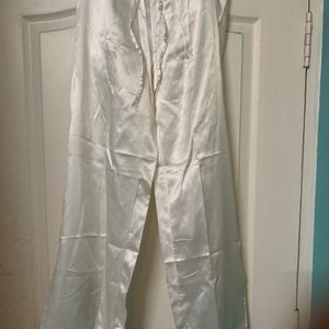 white Satin track pants