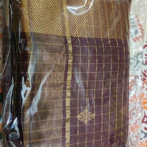 Coffee Brown Chanderi Checks Kattam Saree