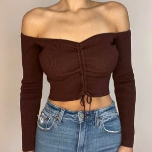 Zara Off Shoulder Ribbed Crop Top