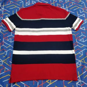 Louis Philippe Red & Blue Collar T Shirt